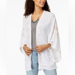 Style & Co embroidered kimono in white and gold